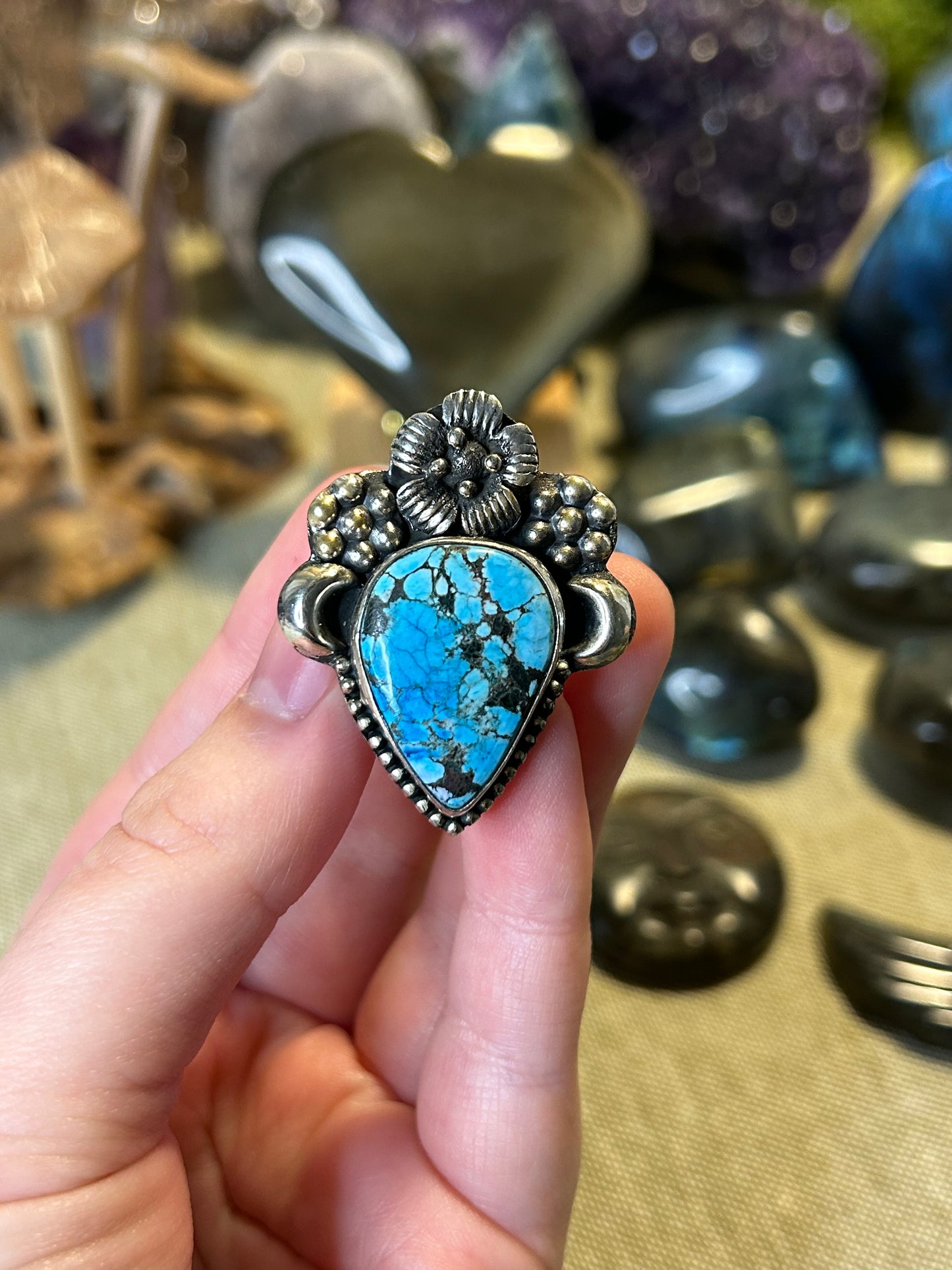 Turquoise Flower & Moon Ring (S7)