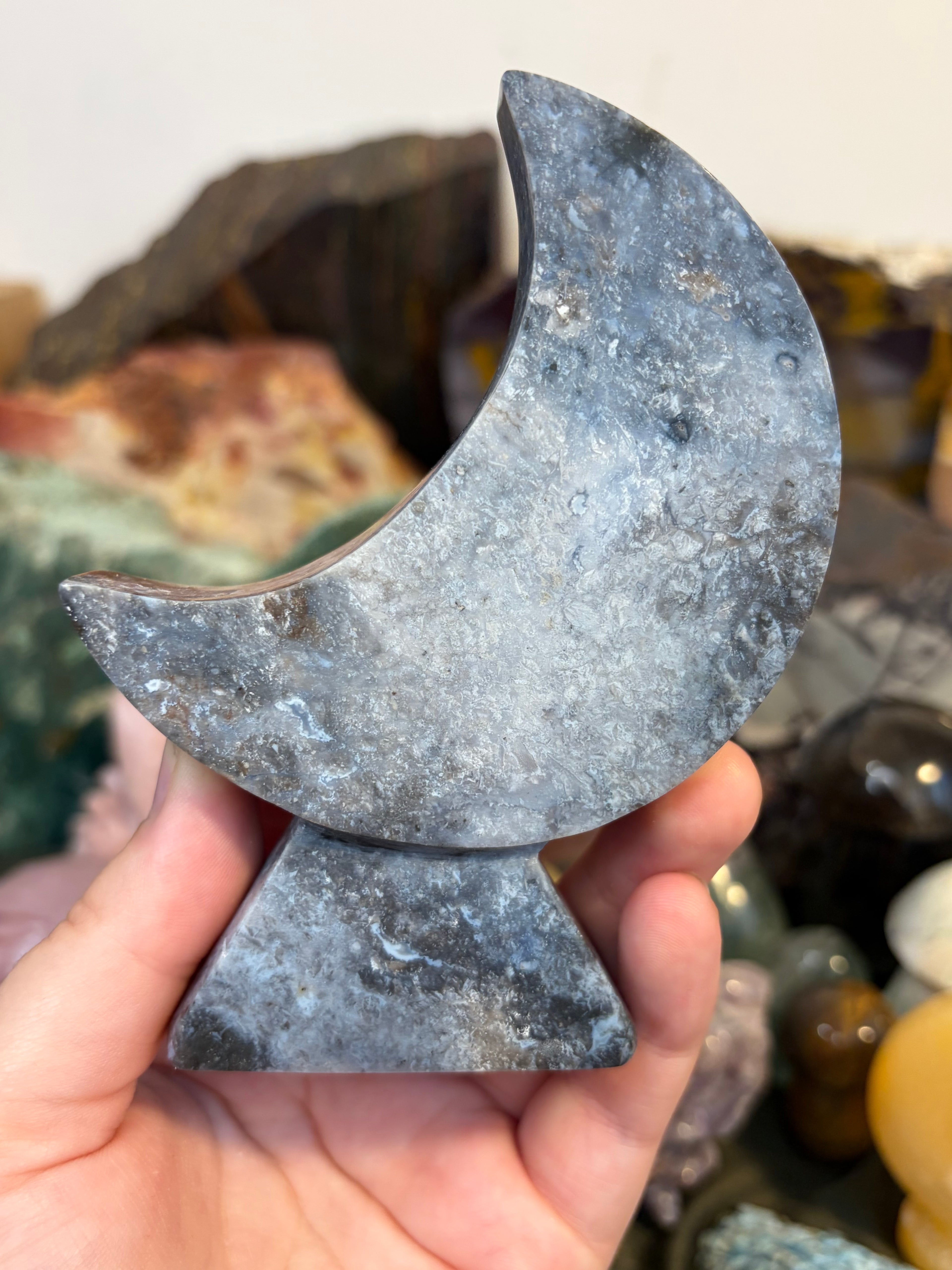 Blue Plume Agate Moon