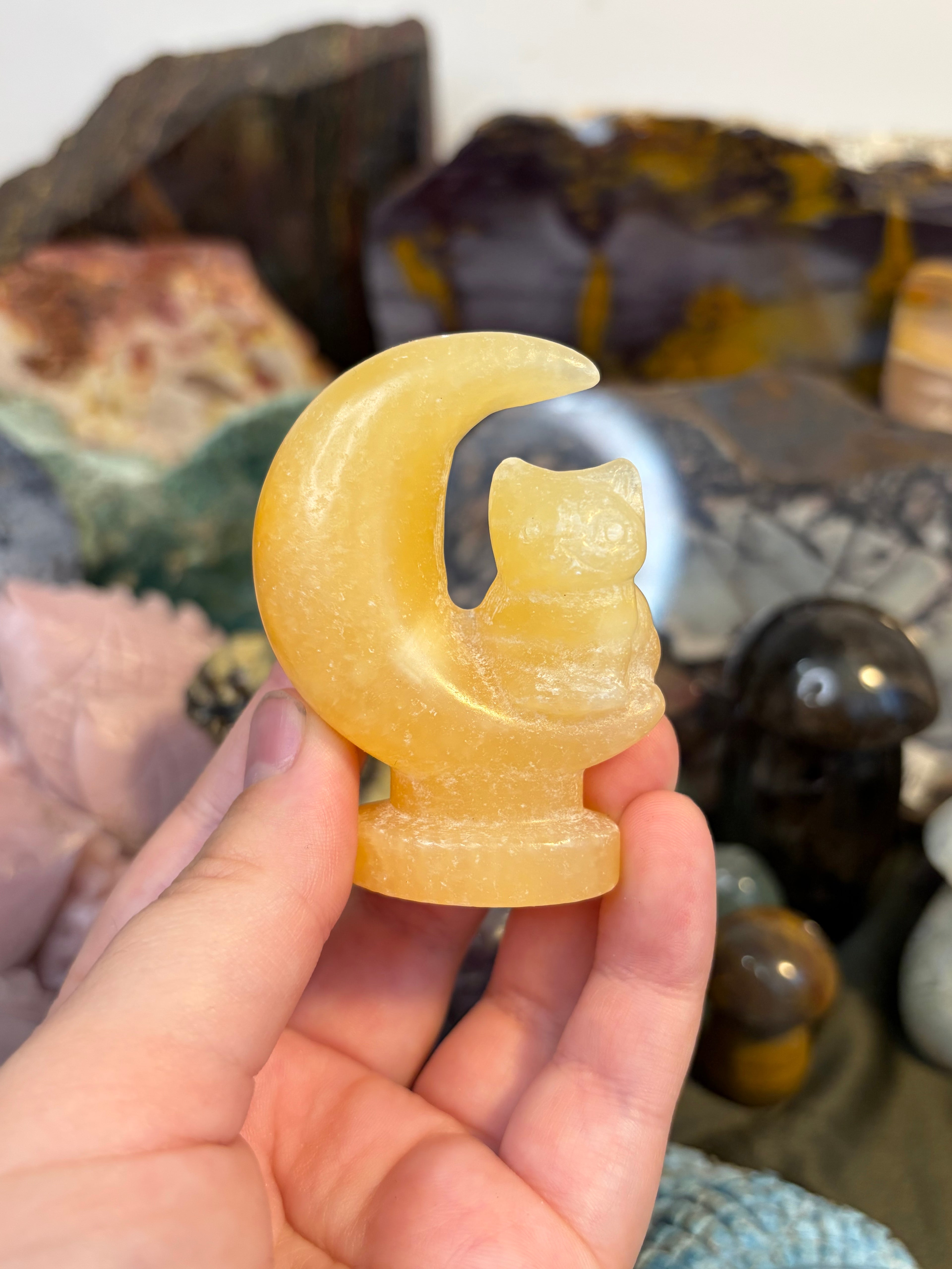 Orange Calcite Kitty & Moon